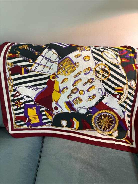 Hermes Accessories - Hermes Silk Scarf in Burgundy, Black, White, Gold, Purple